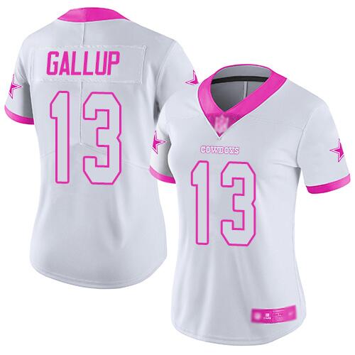 Women's Dallas Cowboys #13 Michael Gallup White/Pink Vapor Untouchable Limited Stitched Jersey（Run Small）
